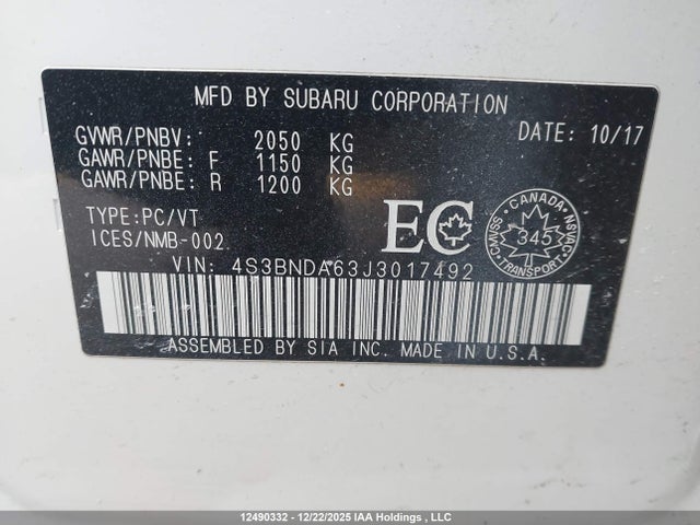 4S3BNDA63J3017492 Subaru Legacy