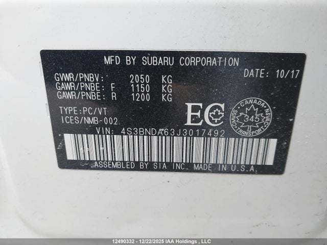 4S3BNDA63J3017492 Subaru Legacy