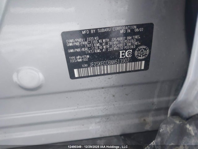12490349 :رقم المزاد ، JF2SKECC6NH513902 vin ، 2022 Subaru Forester مزاد بيع