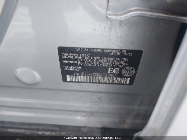 12490349 :رقم المزاد ، JF2SKECC6NH513902 vin ، 2022 Subaru Forester مزاد بيع