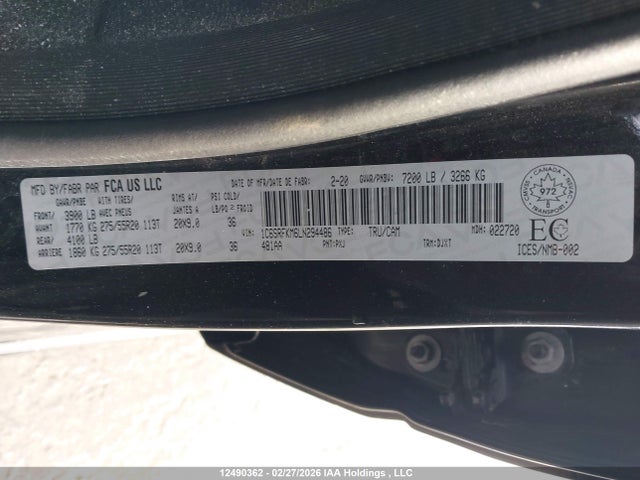 RAM 1500 Longhorn 2020 1C6SRFKM6LN294486 Image 9