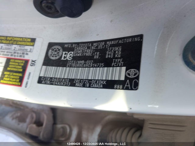 12490428 :رقم المزاد ، 2T1BURHE6HC914725 vin ، 2017 Toyota Corolla L/le/xle/se/xse مزاد بيع