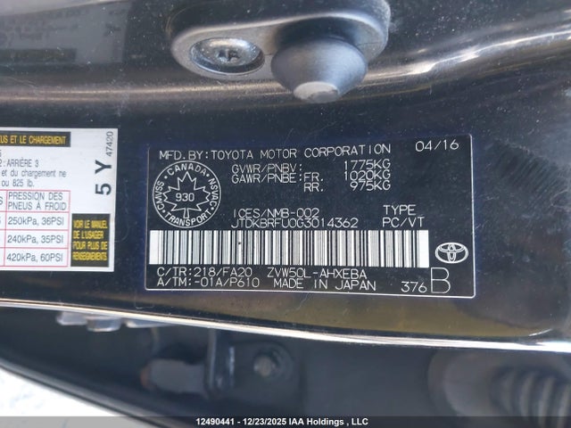 JTDKBRFU0G3014362 Toyota Prius Technology/touring