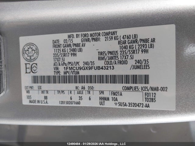 1FMCU9GX9FUB43213 Ford ESCAPE SE
