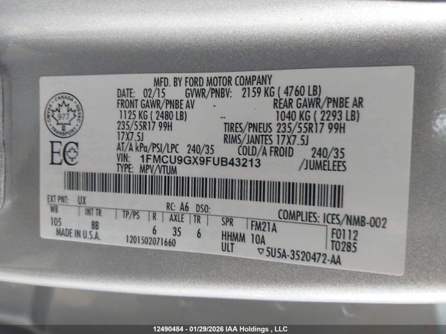 1FMCU9GX9FUB43213 Ford ESCAPE SE