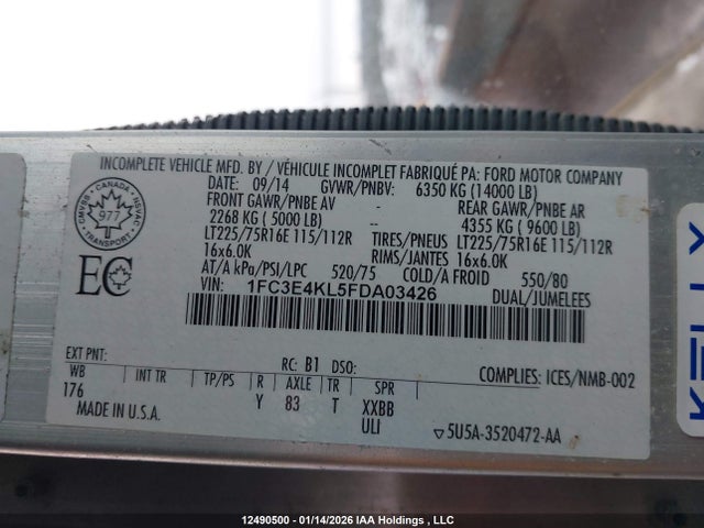 1FC3E4KL5FDA03426 Ford Econoline E450 Super D Cmm Strp Chs