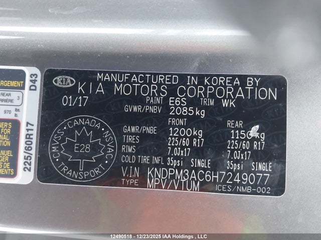 12490518 :رقم المزاد ، KNDPM3AC6H7249077 vin ، 2017 Kia Sportage مزاد بيع