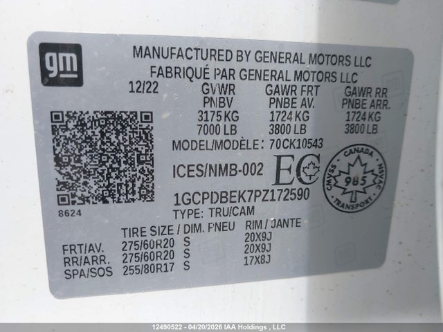 1GCPDBEK7PZ172590 Chevrolet Silverado 1500