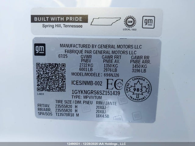 1GYKNGRS6SZ151439 Cadillac Xt5 Sport Awd