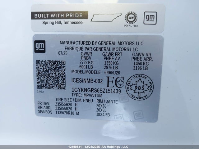 1GYKNGRS6SZ151439 Cadillac Xt5 Sport Awd