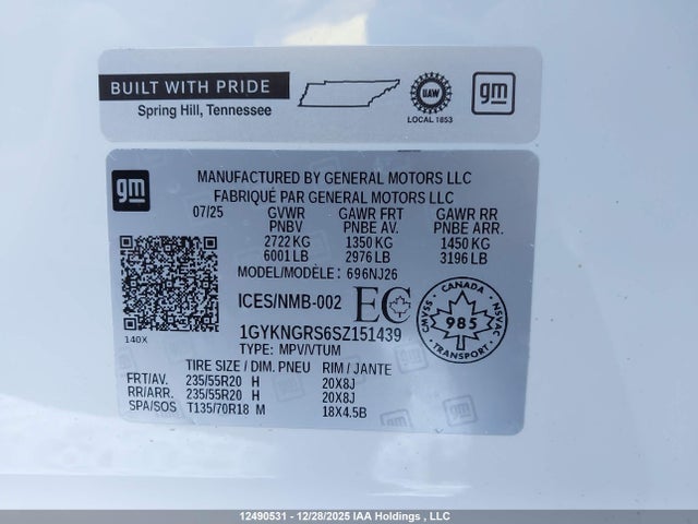 1GYKNGRS6SZ151439 Cadillac Xt5 Sport Awd