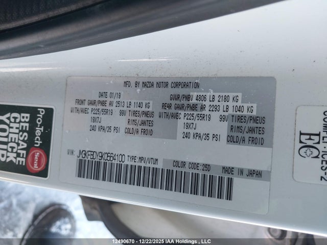 Aukcja sprzedaży 2019 Mazda Cx-5 Gt W/turbo, vin: JM3KFBDY9K0564100, numer aukcji: 12490670