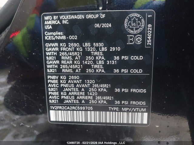 Volkswagen Atlas 2024 1V2FR2CA2RC599705 Image 9