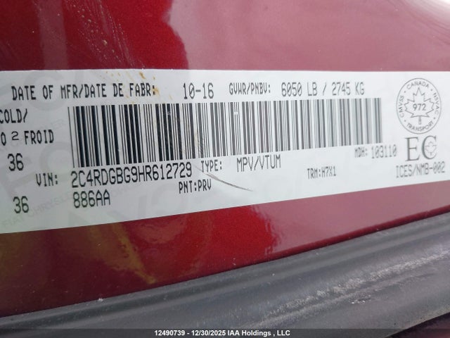 2C4RDGBG9HR612729 Dodge Grand Caravan Se