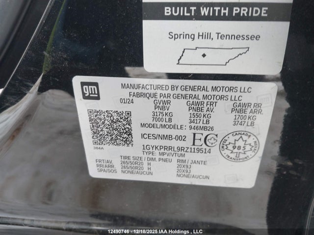 1GYKPRRL9RZ119514 Cadillac Lyriq Luxury 2 Rwd