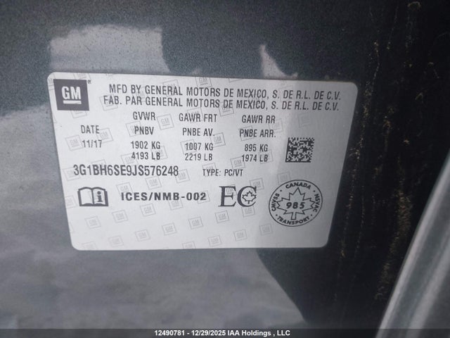3G1BH6SE9JS576248 Chevrolet Cruze Lt Auto