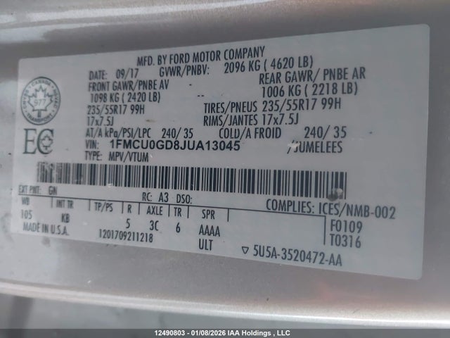 1FMCU0GD8JUA13045 Ford ESCAPE SE