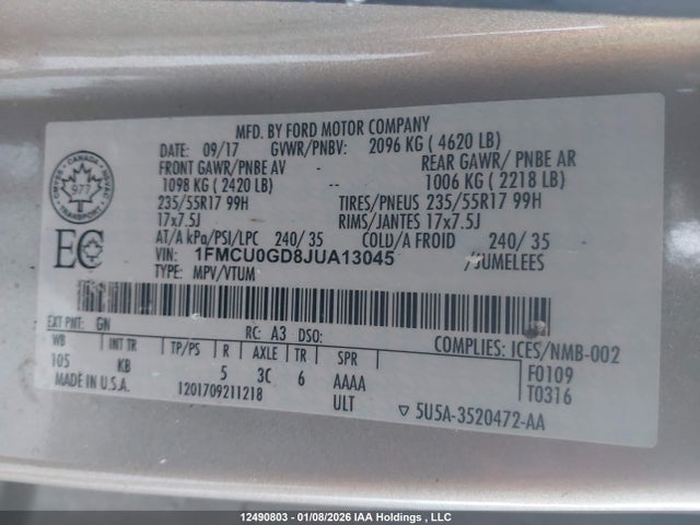 1FMCU0GD8JUA13045 Ford ESCAPE SE