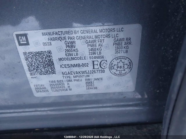 5GAEVAKW5JJ267730 Buick lfy - spark ignited direct injection, atss, gen1