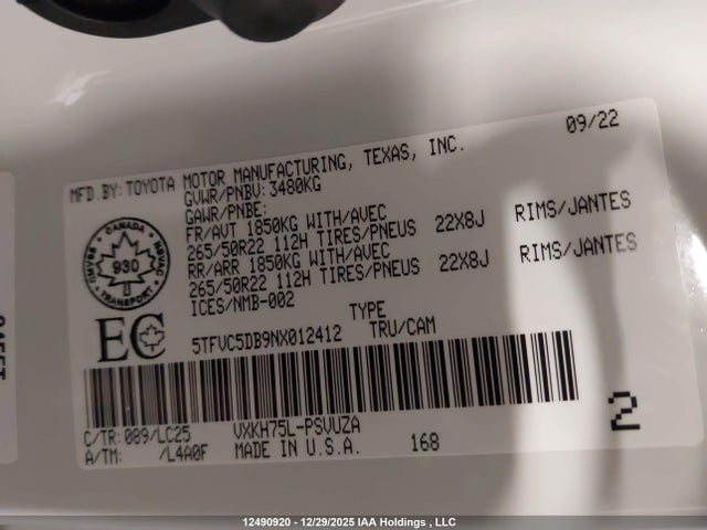 5TFVC5DB9NX012412 Toyota Tundra Hybrid Capstone