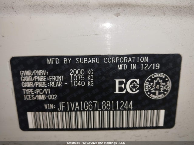 JF1VA1G67L8811244 Subaru Wrx Sport