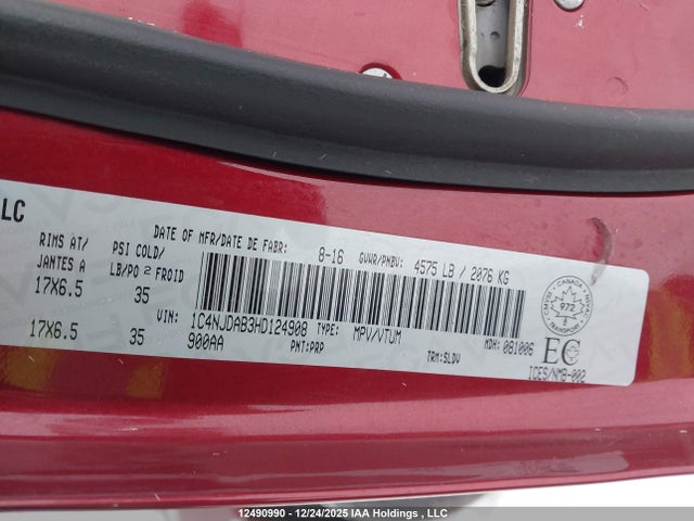 12490990 :رقم المزاد ، 1C4NJDAB3HD124908 vin ، 2017 Jeep Compass Sport/north مزاد بيع