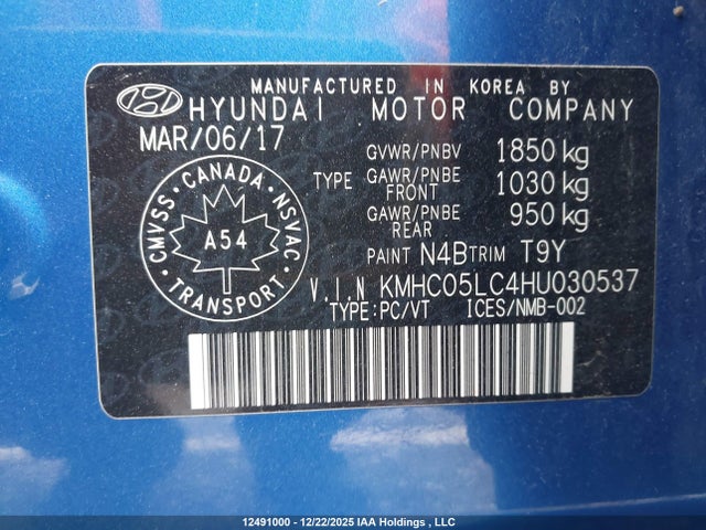 KMHC05LC4HU030537 Hyundai Ioniq Hybrid Limited