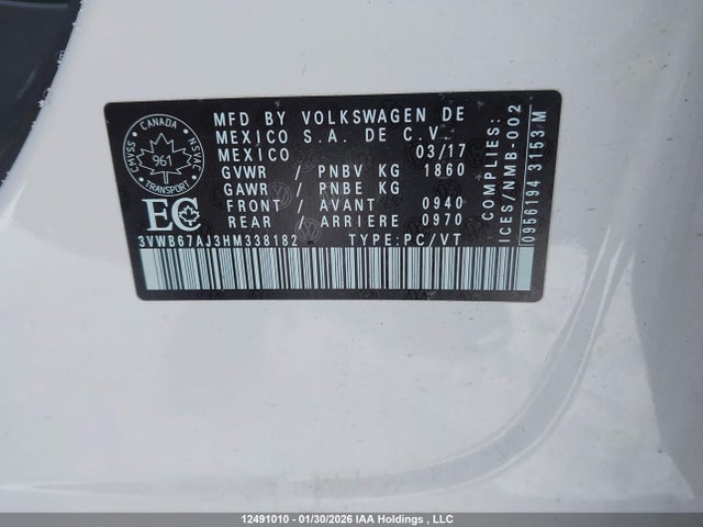 3VWB67AJ3HM338182 Volkswagen Jetta Wolfsburg Edition