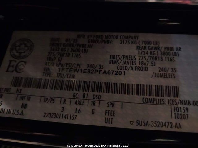 2023 Ford F-150 Tremor მანქანა იყიდება აუქციონზე, vin: 1FTEW1E82PFA67201, აუქციონის ნომერი: 12470846