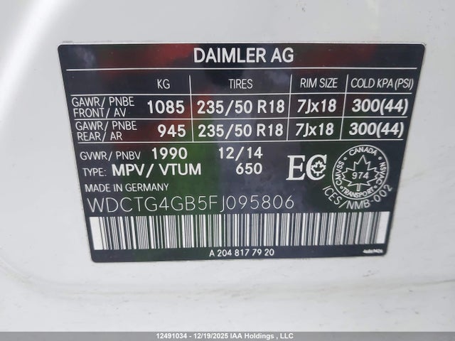 WDCTG4GB5FJ095806 Mercedes-Benz Gla 250 4matic