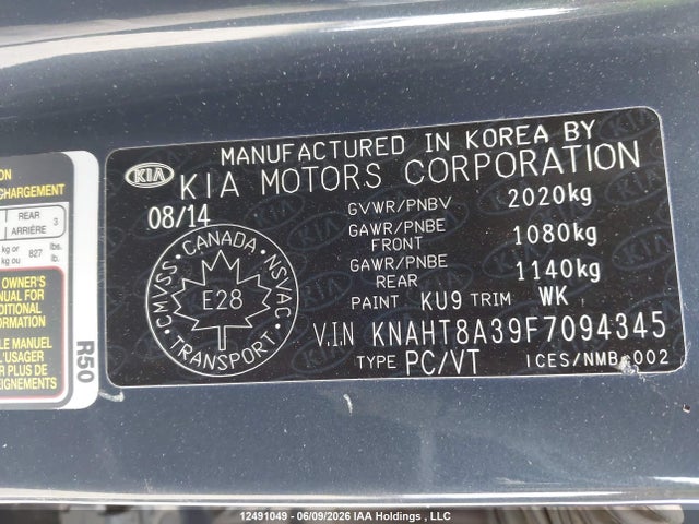 Aukcja sprzedaży 2015 Kia Rondo Lx/lx Value/lx Winter Edition, vin: KNAHT8A39F7094345, numer aukcji: 12491049