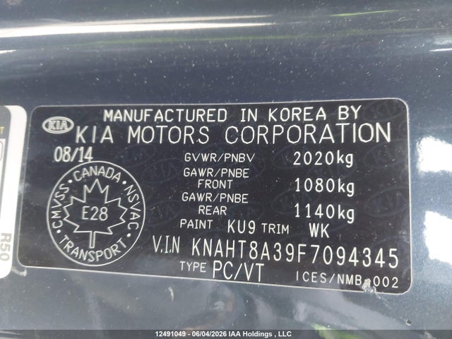Aukcja sprzedaży 2015 Kia Rondo Lx/lx Value/lx Winter Edition, vin: KNAHT8A39F7094345, numer aukcji: 12491049