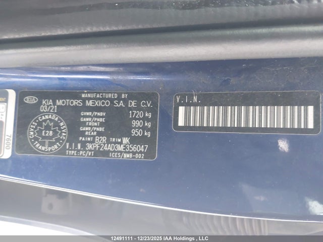 Aukcja sprzedaży 2021 Kia Forte, vin: 3KPF24AD3ME356047, numer aukcji: 12491111