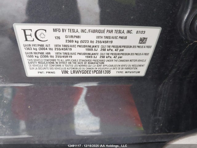 Продажа на аукционе авто 2023 Tesla Model Y Long Range, vin: LRWYGDEE1PC081395, номер лота: 12491117
