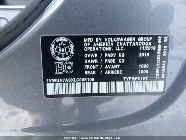 Volkswagen Passat 2020 1VWUA7A3XLC005108 Image 9