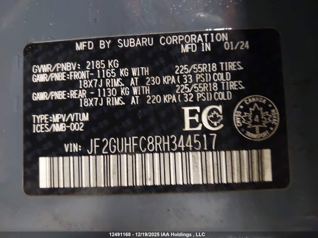 2024 Subaru Crosstrek Onyx მანქანა იყიდება აუქციონზე, vin: JF2GUHFC8RH344517, აუქციონის ნომერი: 12491168