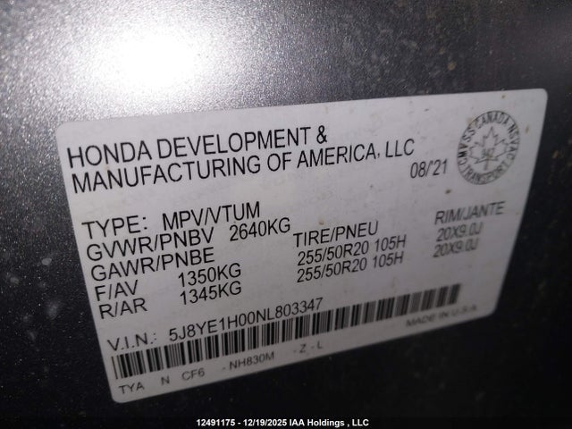 5J8YE1H00NL803347 Acura MDX A-SPEC