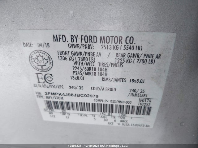 2FMPK4J98JBC02979 Ford EDGE SEL