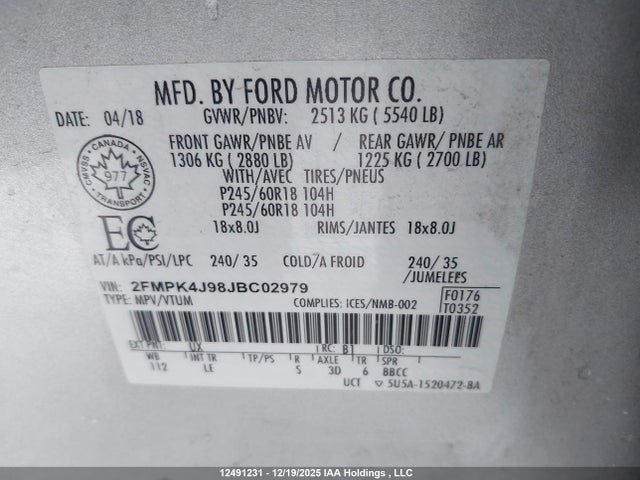 2FMPK4J98JBC02979 Ford EDGE SEL