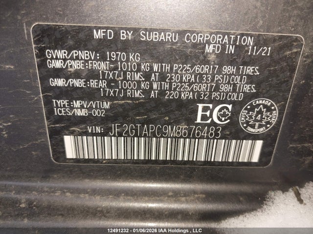 Subaru Crosstrek Touring 2021 JF2GTAPC9M8676483 Image 9