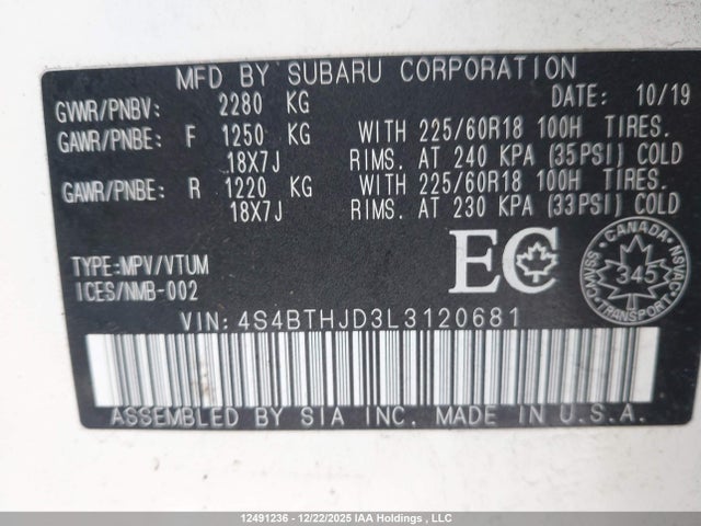 4S4BTHJD3L3120681 Subaru Outback Outdoor Xt