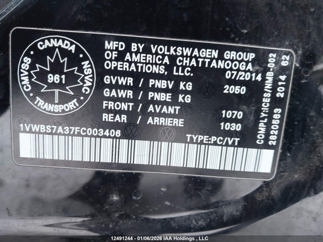 1VWBS7A37FC003406 Volkswagen PASSAT SE