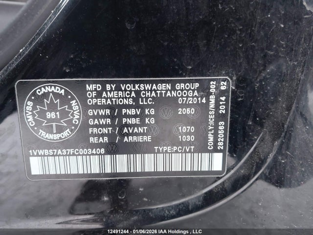 1VWBS7A37FC003406 Volkswagen PASSAT SE