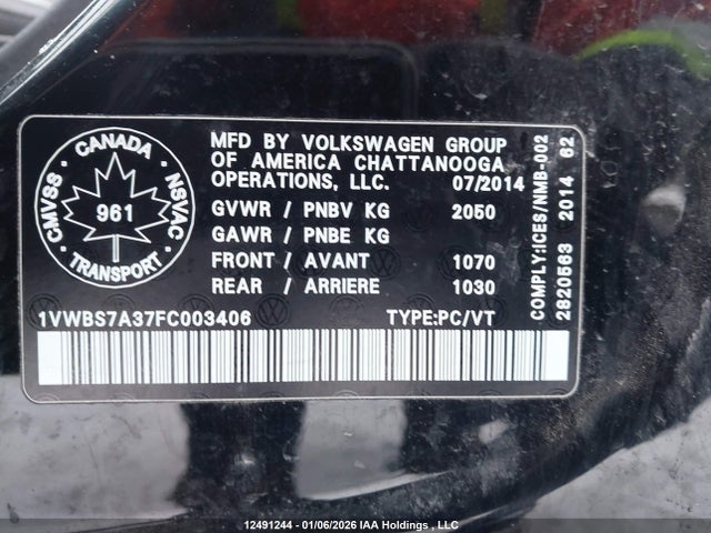 1VWBS7A37FC003406 Volkswagen PASSAT SE