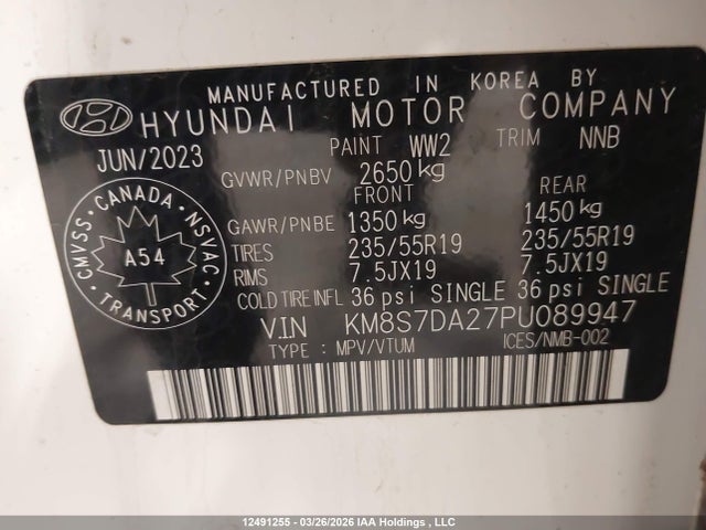 2023 Hyundai Santa Fe Limited მანქანა იყიდება აუქციონზე, vin: KM8S7DA27PU089947, აუქციონის ნომერი: 12491255