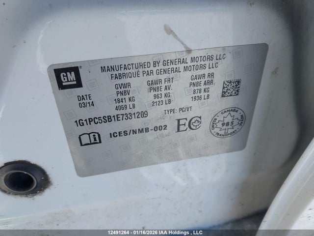 Продажа на аукционе авто 2014 Chevrolet Cruze Lt, vin: 1G1PC5SB1E7331209, номер лота: 12491264
