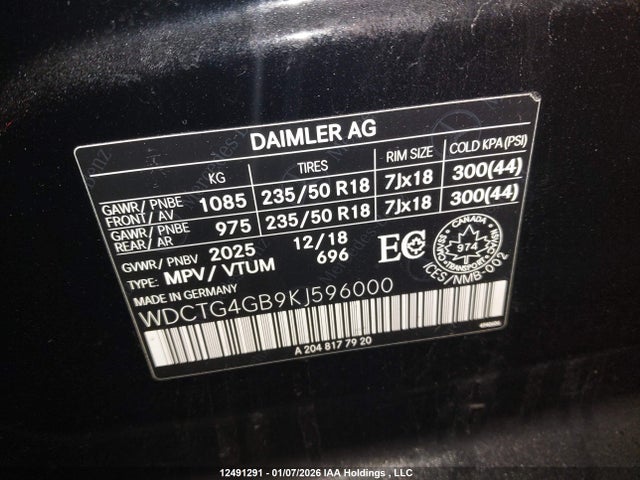 WDCTG4GB9KJ596000 Mercedes-Benz Gla 250 4matic