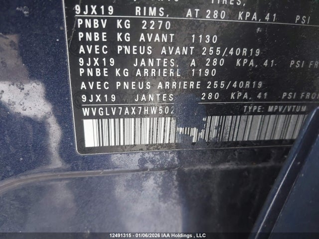 WVGLV7AX7HW502138 Volkswagen Tiguan Highline