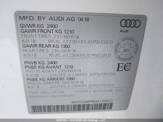 WA1C2AFP8GA135923 Audi Q5 2.0t Komfort