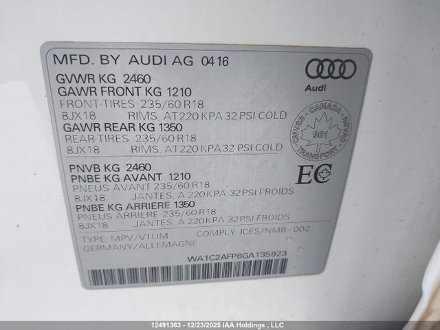 WA1C2AFP8GA135923 Audi Q5 2.0t Komfort